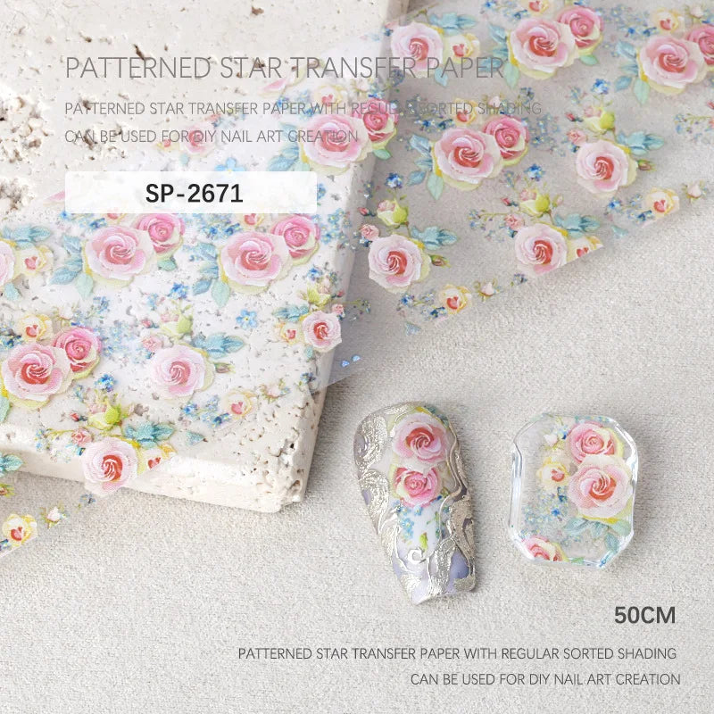 Rose Flower Nail Art Foils Transfer Paper Stickers Designs Floral Zpaxo SP-2671