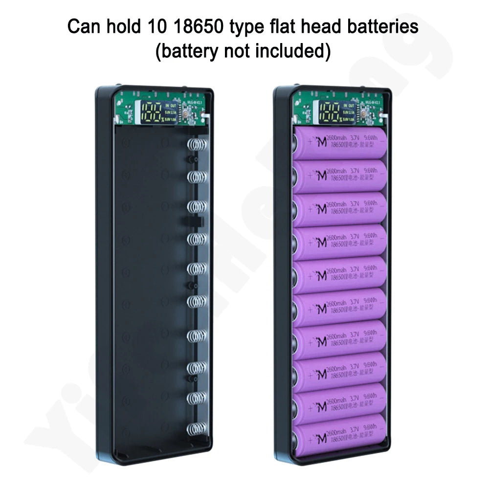 DIY 10*18650 Power Bank Case External 5V PD Fast Charging Battery Charge Storage Box Shell For Charging Mobile Phones Portable Zpaxo