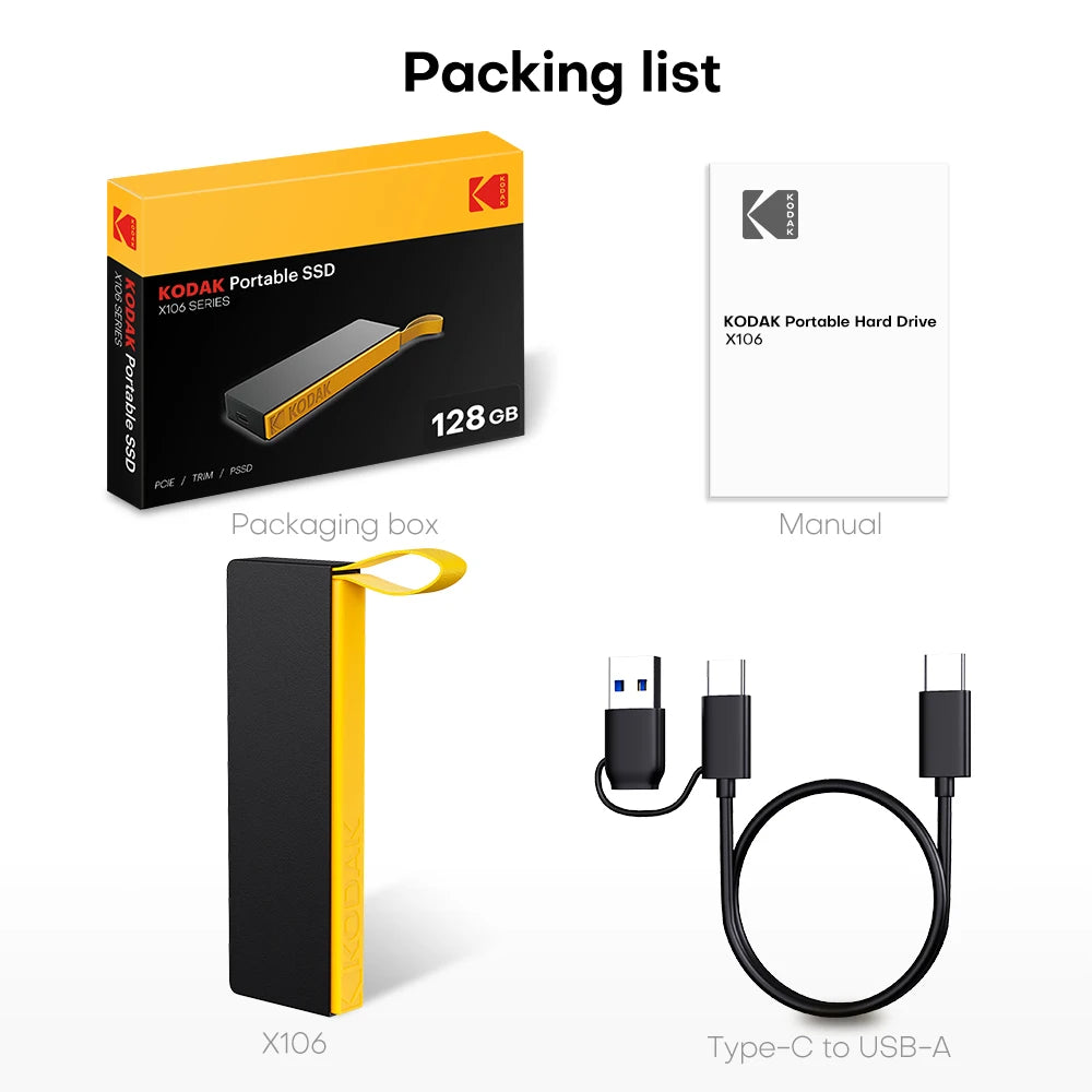 KODAK X106 SSD 1TB External Drive Hard 2TB USB3 1 Portable 256B 512GB Zpaxo