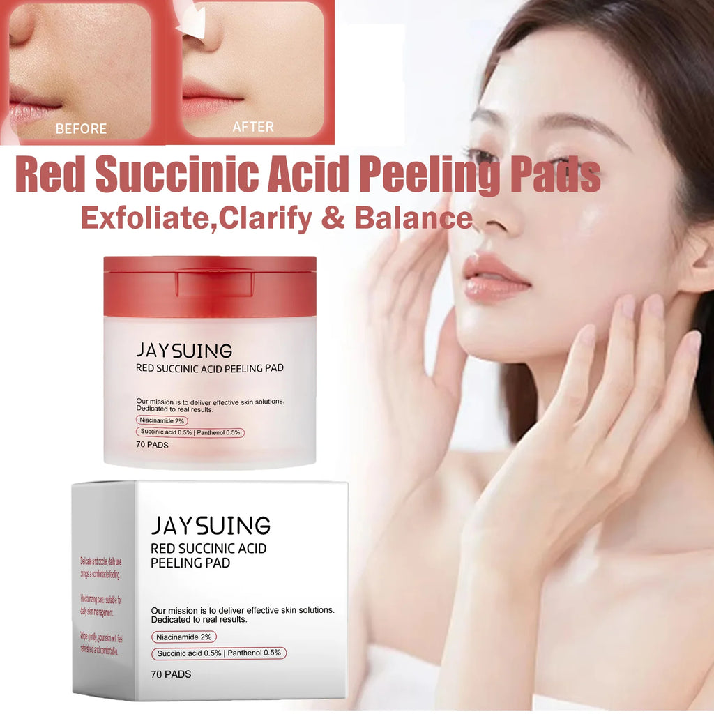 70pcs Red Succinic Acid Peeling Pads Gentle Exfoliation Soothing Moisturizing Delicate Smooth Skin Panthenol Facial Peeling Pads Zpaxo