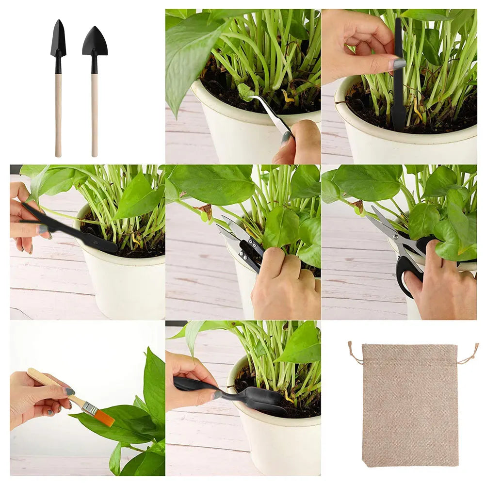 13pcs Mini Garden Shovel Rake Spade Scissors Bonsai Tools Set Wooden Handle Scissors for Flowers Potted Plant Garden Weeding Zpaxo
