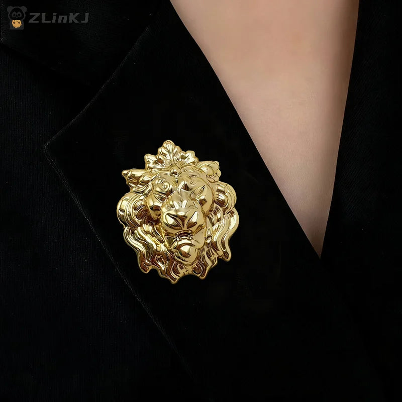 Lion Head Brooch Pin Western Women's Accessory Jackets Dresses Zpaxo