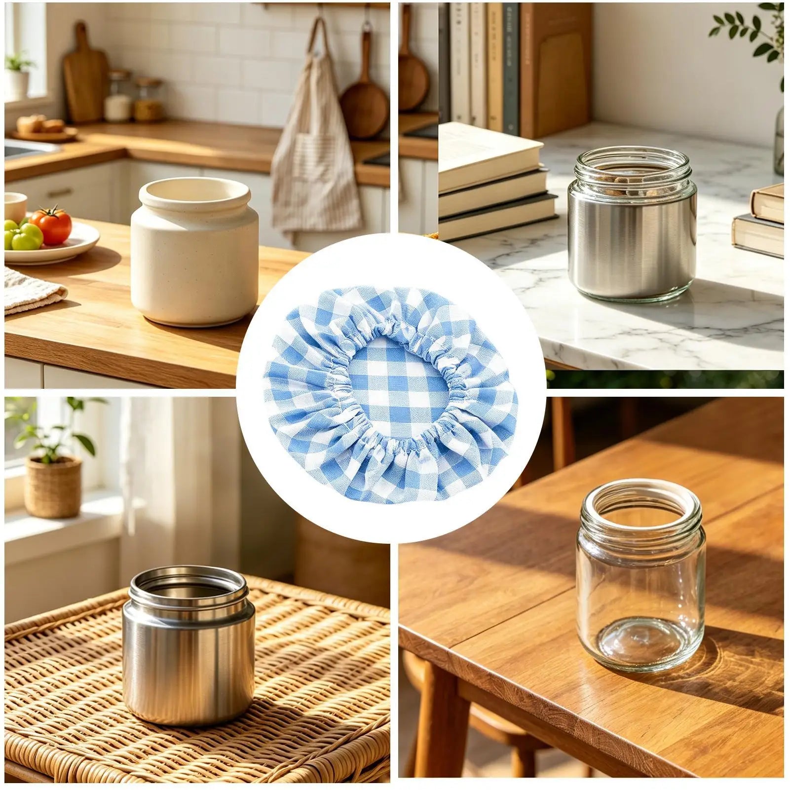 Sourdough Jar Covers Reusable Breathable Elastic Cloth Lids Plaid