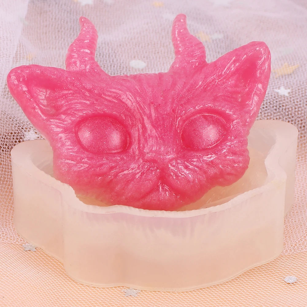 Cat Head Silicone Mold DIY Devil Cat Pendant Jewelry Crafts Making Soap Candle Epoxy Resin Mould Zpaxo