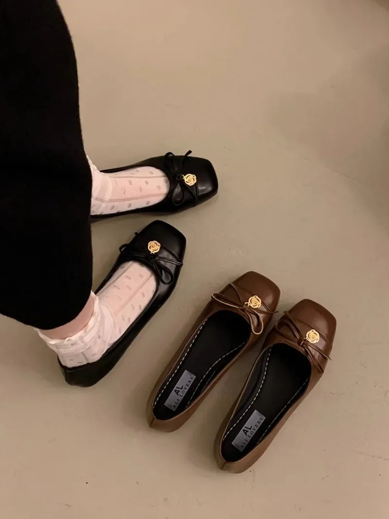 Flat Shoes for Women Spring Autumn 2025 New Square Toe Black Mary Jane Shoes Women's Shallow Mouth Loafers Women Ladies Shoes Zpaxo