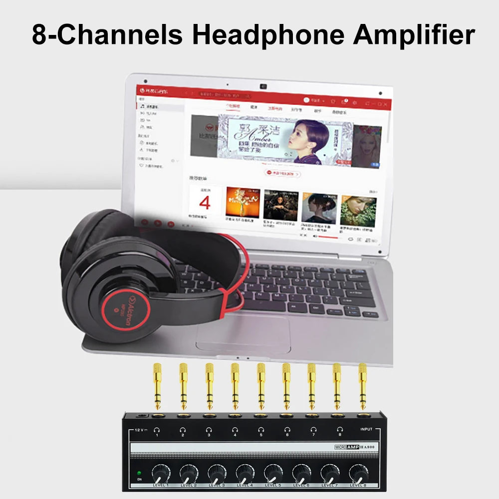Headphone Amplifier 8 Channels Stereo Audio AMP Ultra-compact