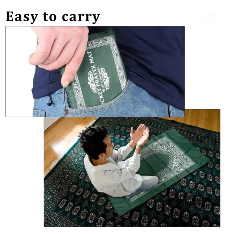 Portable Prayer Pocket Prayer Rug Islamic Gift Muslim Waterproof Praying Rug with Compass Travel Praying Blanket 100*60cm Zpaxo