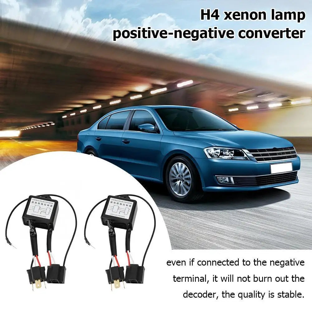 1 Pair Car LED Headlight Reversed Polarity Converter Black Positive Negative Switch Harness Adapter Decoder for H4 Xenon Lamp Zpaxo Default Title