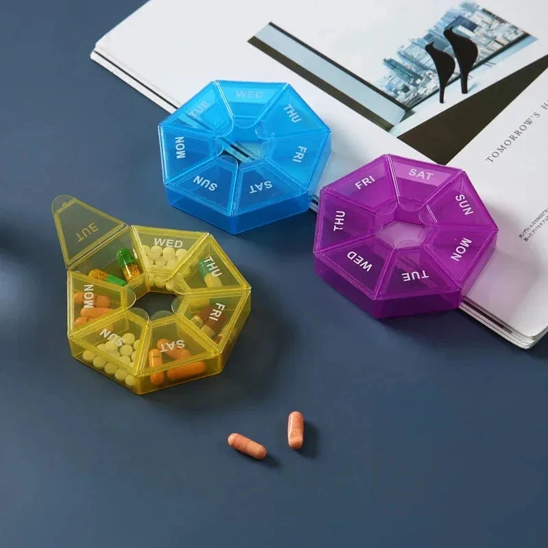 7-Day Round Pill Organizer – Mini Portable Weekly Pill Box
