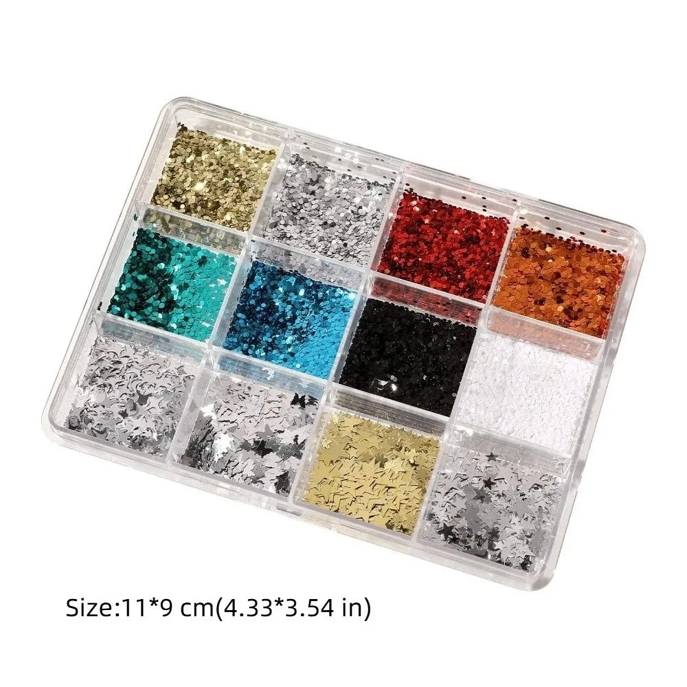 12 Grids Box Nail Art Sequins Mixed Shape Dot Flakes Glitter Mini Zpaxo