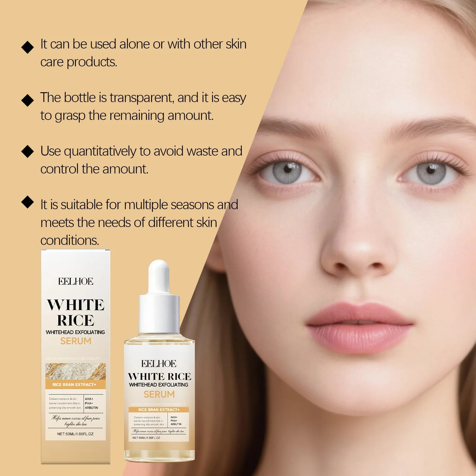 Rice Exfoliating Serum Gentle Facial Body Polish for Smooth Skin Natural Brightening Essence Lightweight Non-Comedogenic Formula Zpaxo