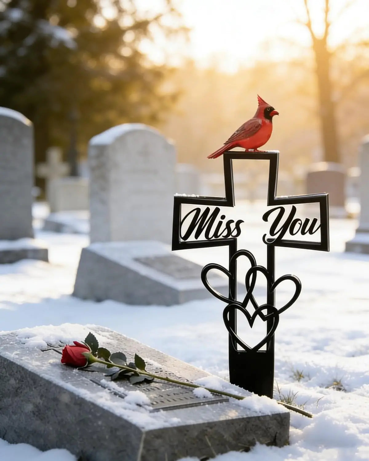 Metal Cemetery Memorial Plaque | Cross Cardinal Heart Garden Stake
