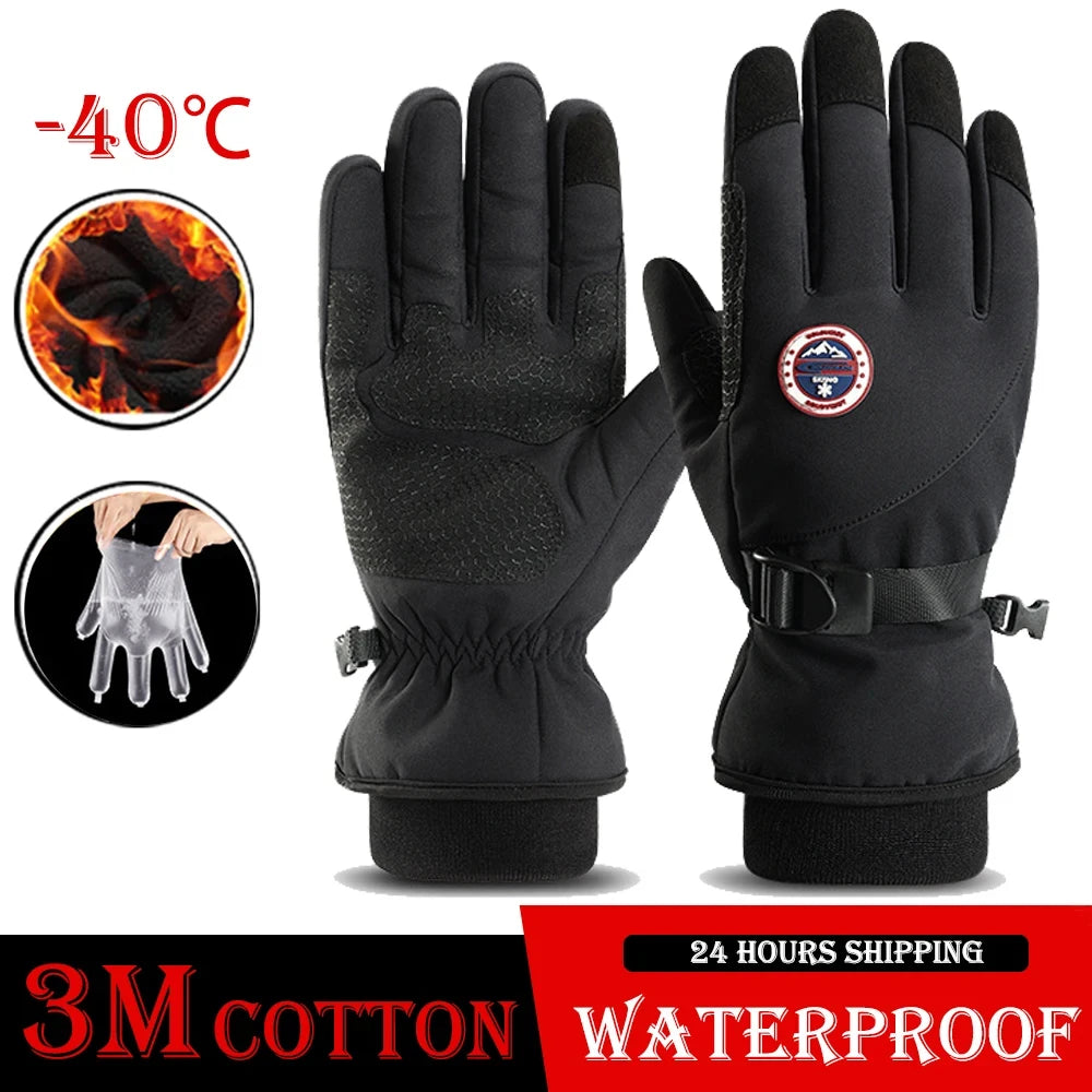 Men's Winter Cycling Gloves Outdoor Sports Waterproof Motorcycle Heated Ski Touch Screen Fleece Women Non-slip Warm Full Finger Zpaxo GLO-0004-BLACK XXL