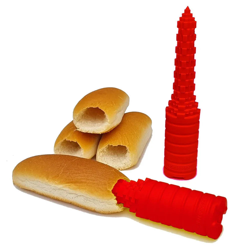 New Creative Bread Hot Dog Drill Hot Dog Bun Leak Proof Hot Dog Artifact Bread Drill Tool for Kitchen Camping BBQ Party Zpaxo Red