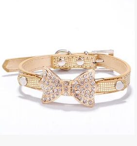 Crystal Bow Tie Pet Collar Soft Leather Cat Small Dog Necklace