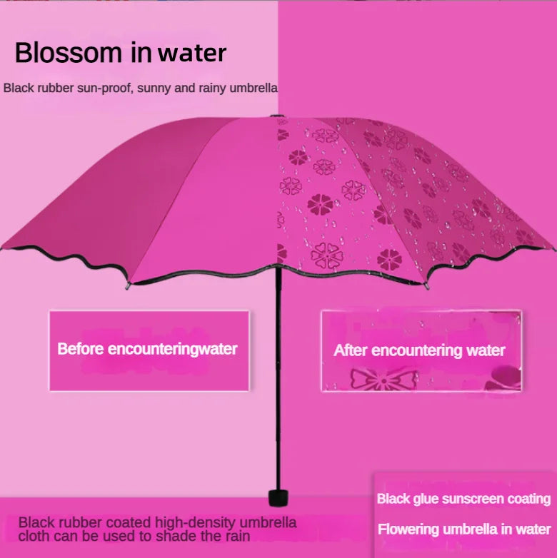 Magic Folding Umbrella with Rainwater Pattern Windproof and Sunshade Umbrella Outdoor Sports UV Protection Umbrella Zpaxo Red