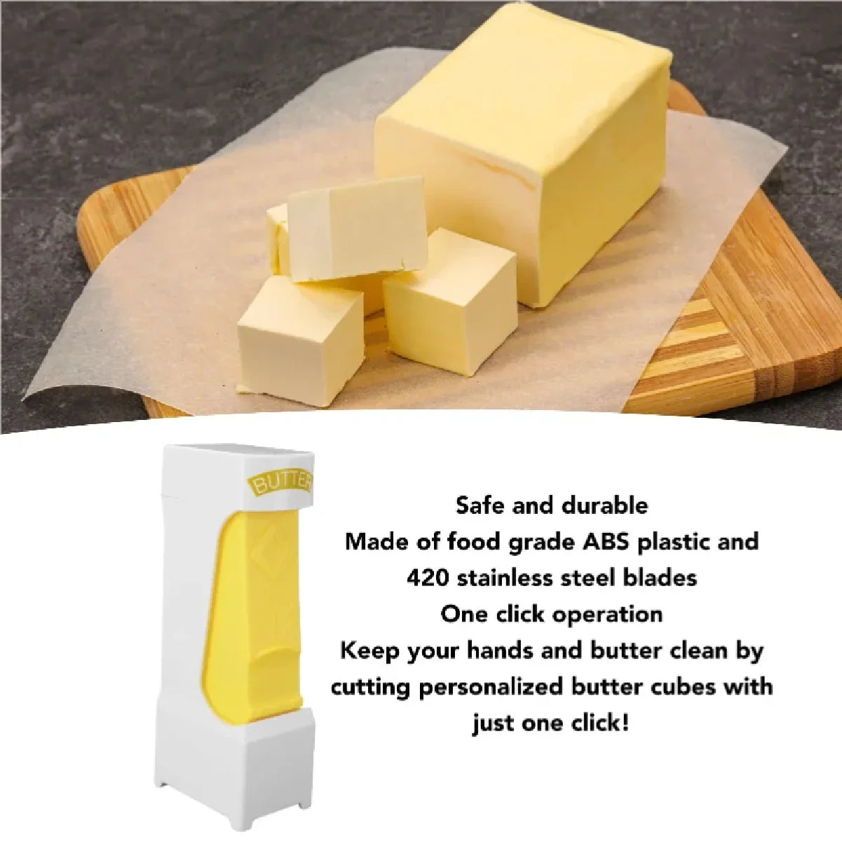 Stick Butter Cutter Abs One Click Butter Cheese Dispenser With Stainless Steel Blade Kitchen Gadget For Breads Cakes Baking Diy Zpaxo
