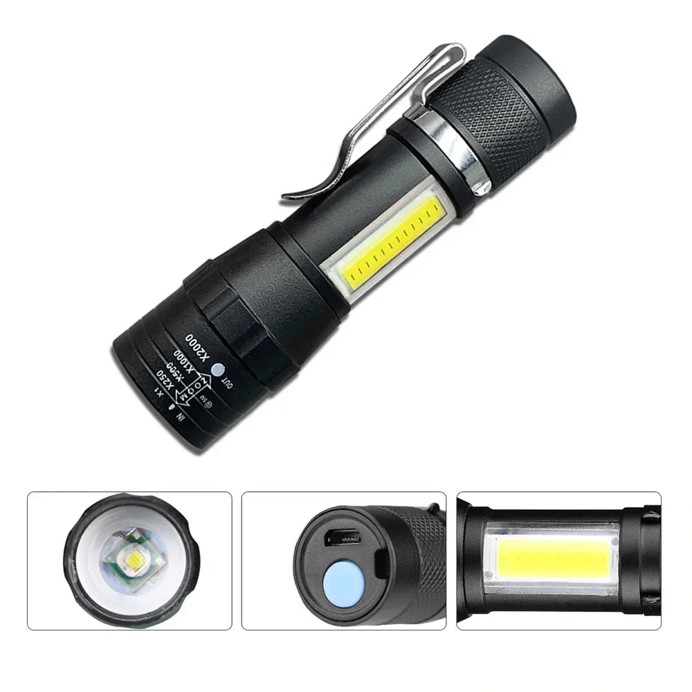 ESMARTER XPE COB LED Rechargeable Zoomable Flashlight 3-Mode