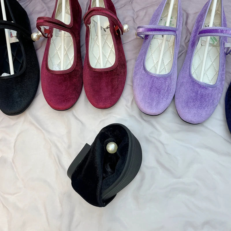 Flats Women's Shoes 2023 Spring Autumn Round Toe Shoes Pearl Velvet Flat French Loafers Ladies Work Shoes Plus Size 41 Zpaxo