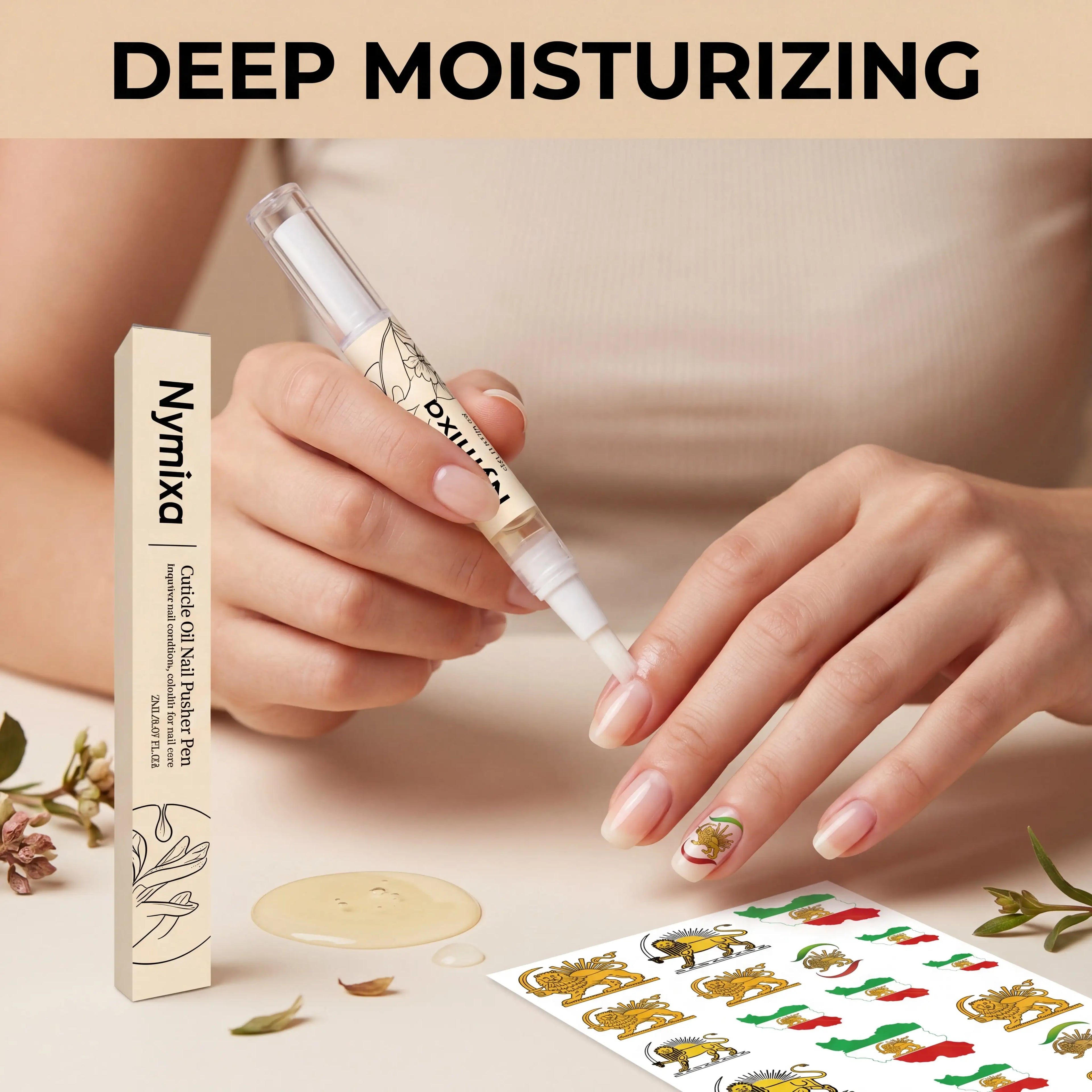 Nail Decoration Care Set Portable Cuticle Oil Pen Persian Lion Sun Nail Stickers Flaky Skincare Deep Hydration Lock Hand Care Zpaxo