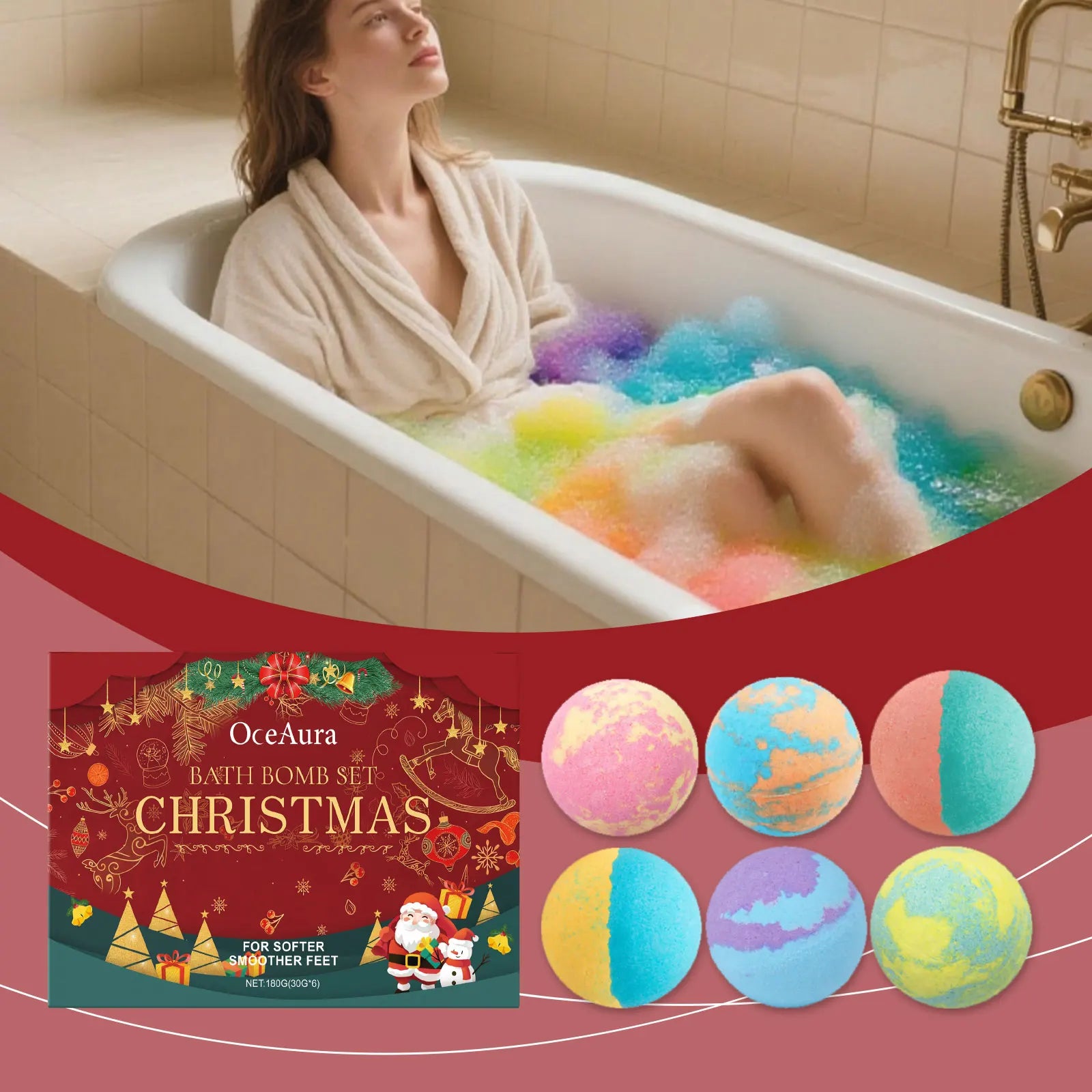 Christmas Colored Fizzy Long-Lasting Scent Bath Bomb Gift Set Gentle Cleansing and Exfoliating Handmade Moisturize Bath Bomb Zpaxo