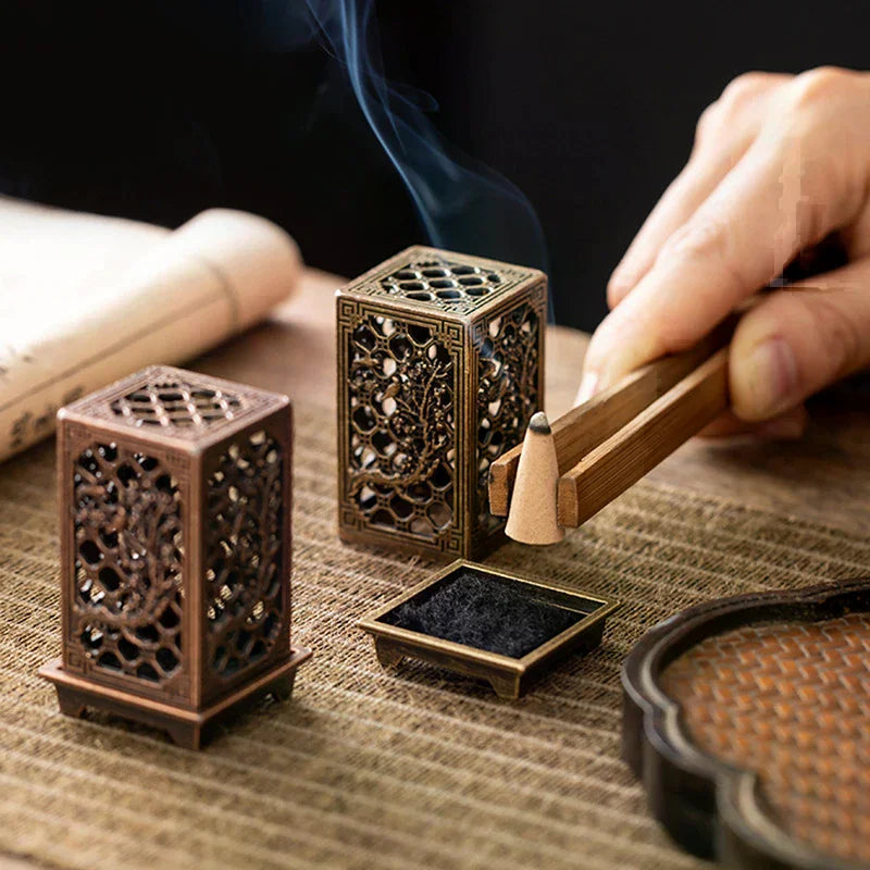 Alloy Censer Incense Holder Square Vertical Burner Indoor Zpaxo