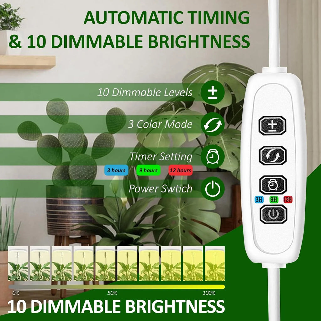 LED Grow Lamp Full Spectrum Fill Light for Indoor Plants with Adjustable Height, 3/9/12H Timer, 10-Level Dimming for Garden Zpaxo