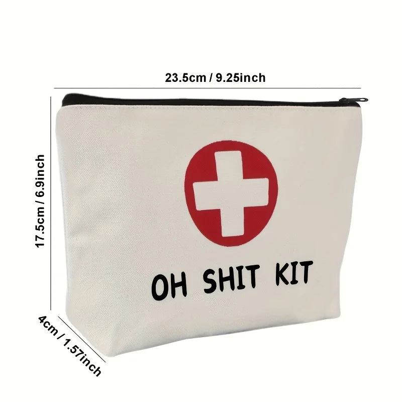 Emergency Toiletry Pouch Red Natural Canvas Unscented Funny Print