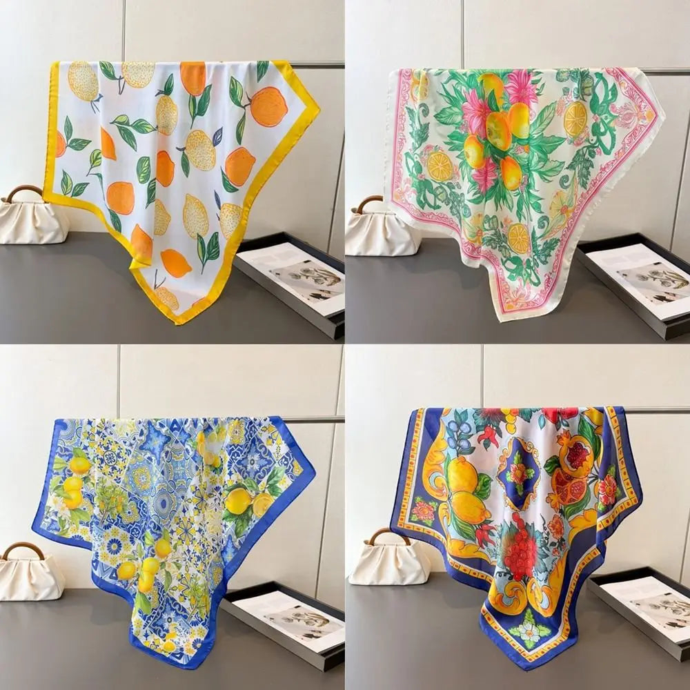 Fashion Printed Imitation Silk Scarf Square Lightweight Neckerchief Soft Headscarf Beach Travel Zpaxo