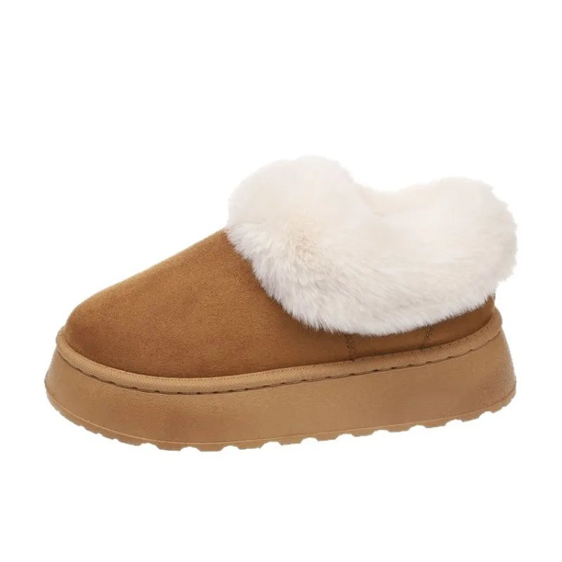 Anti-slip Shoe Thick Plush Snow Boots Women Faux Suede Platform Fur
