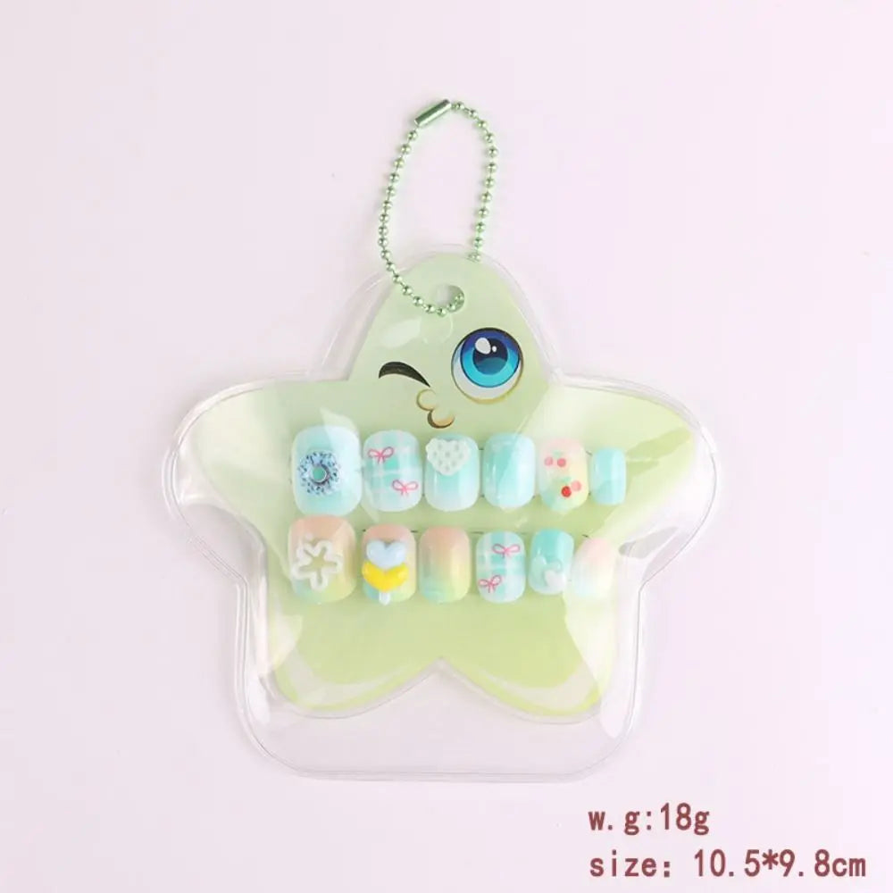 12pcs New Pre-glued Children Wearing Nails Cartoon Sweet Press on Nail Bow Cake Detachable Nail Tips for Girls Students Zpaxo