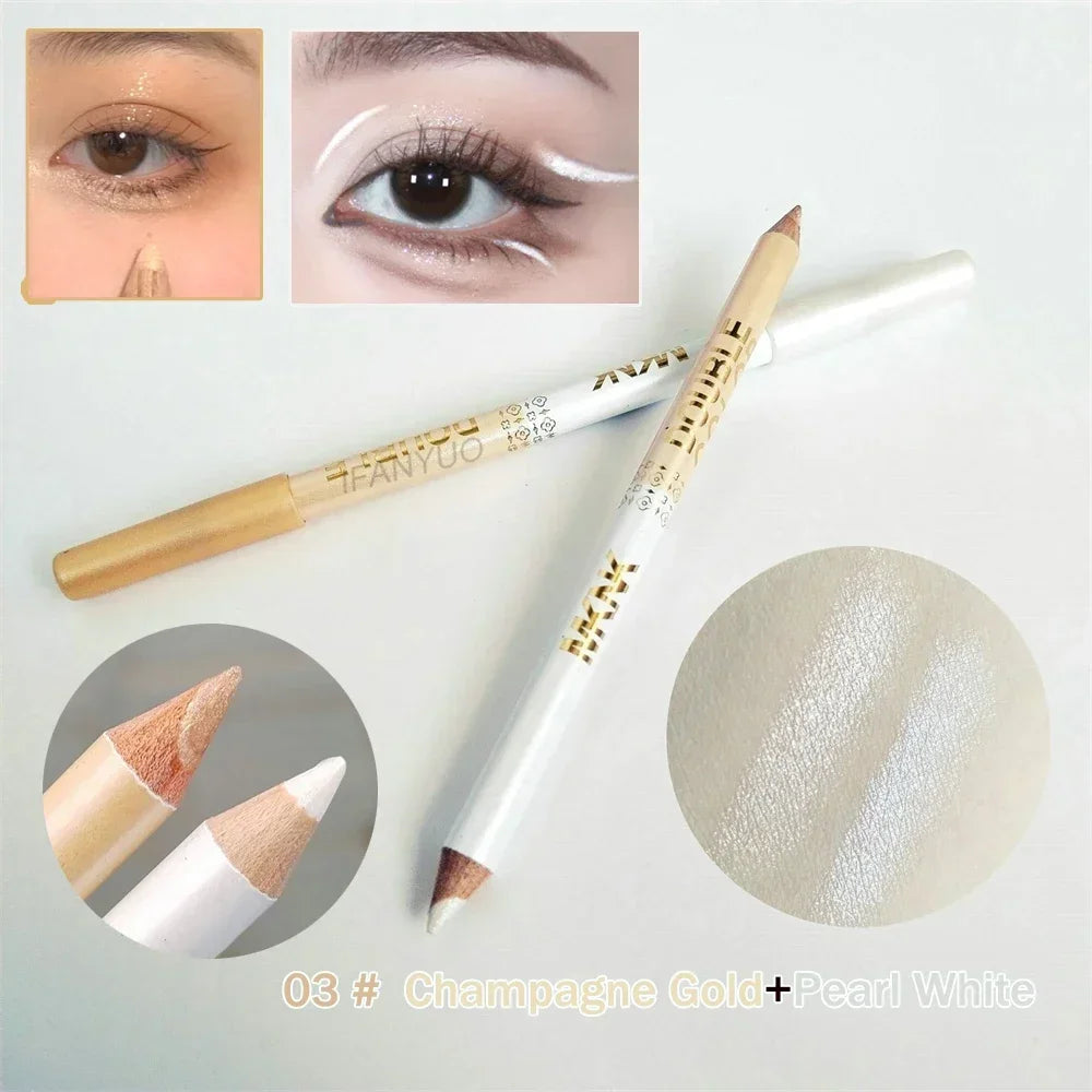 Mulitfuntional Two-Tone Black White Wood Eyeliner Pencil Pearl Highlighter Makeup Pen Brown Eyebrow Draw Lower Eyelash Cosmetics Zpaxo 03-1Pc