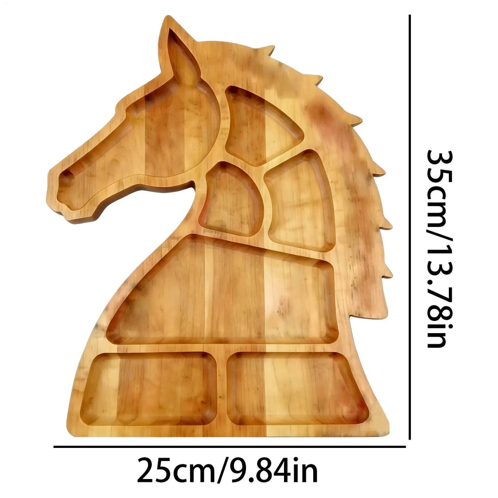 Wooden Serving Tray Horse Head Design Snack Dish Compartments Trays