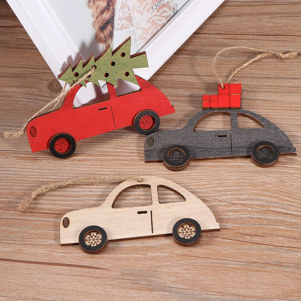 Adorable Wooden Car Pendant Christmas Hanging Decor Festive Indoor