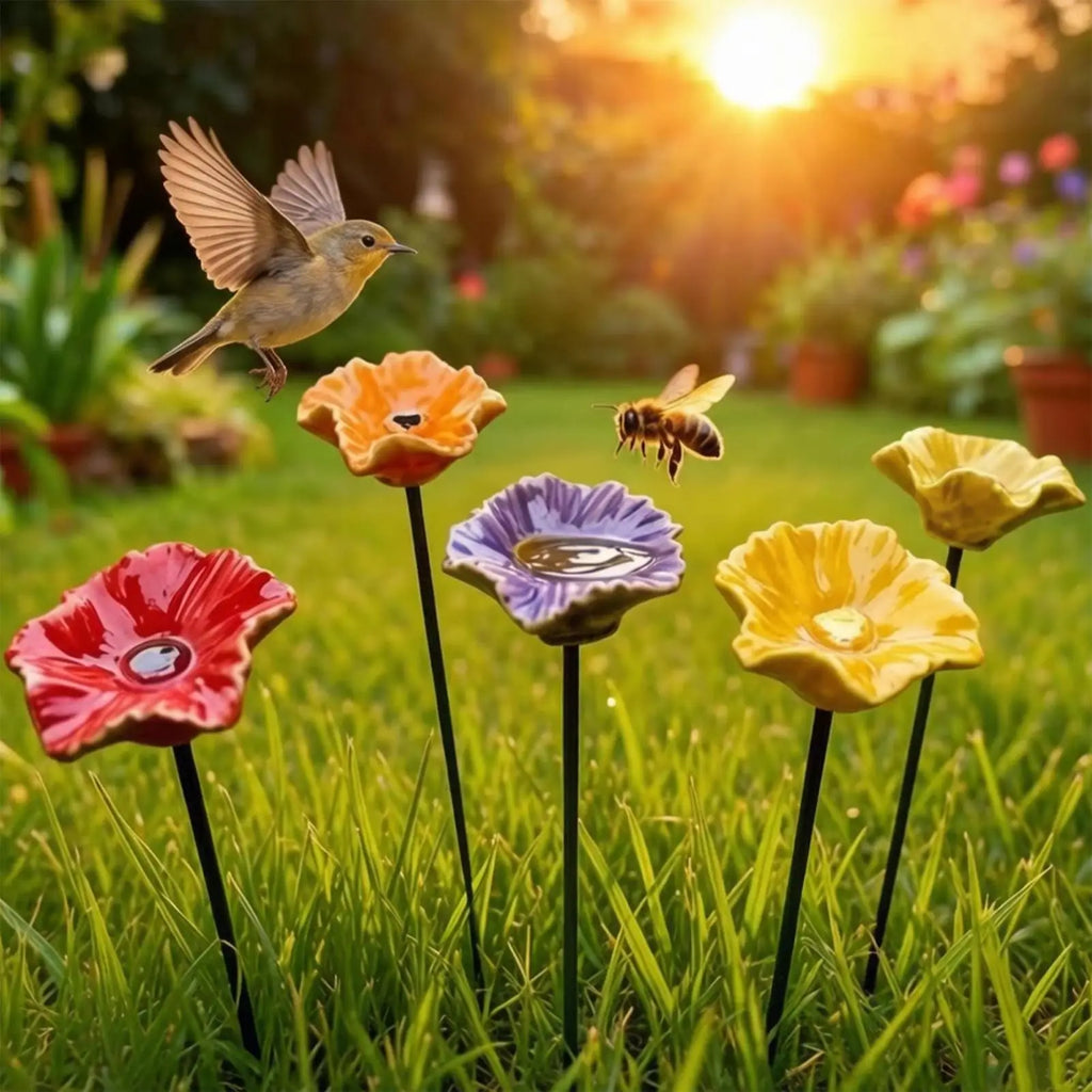Creative Portable Bee Water Feeder Resin Flower Drinking Fountain