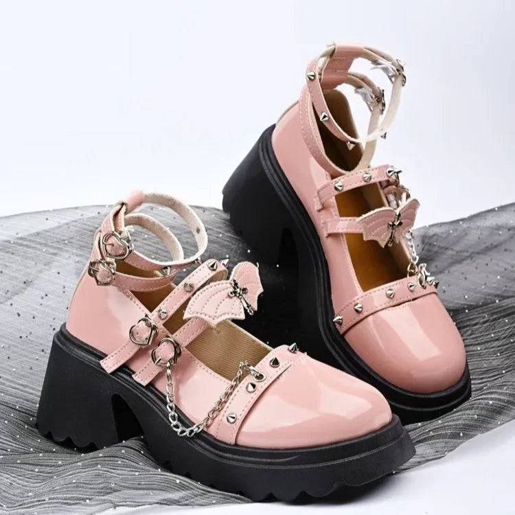 Women Lolita Shoe Platform Wear-resistant High Heels Spring Chunky Mary Jane Shoes Women Round Head Shallow Mouth Sneakers Women Zpaxo Pink 40
