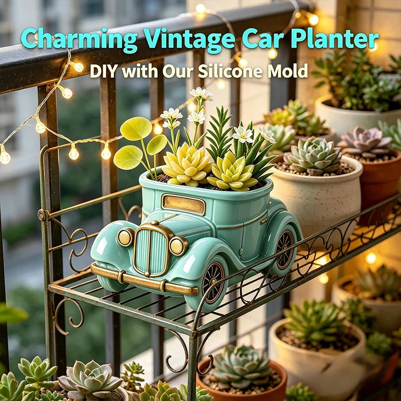 3D Vintage Bus Car Succulent Pot Silicone Mold DIY Succulent Planter Flower Pot Cement Plaster Pen Holder Candle Holder Mold Zpaxo