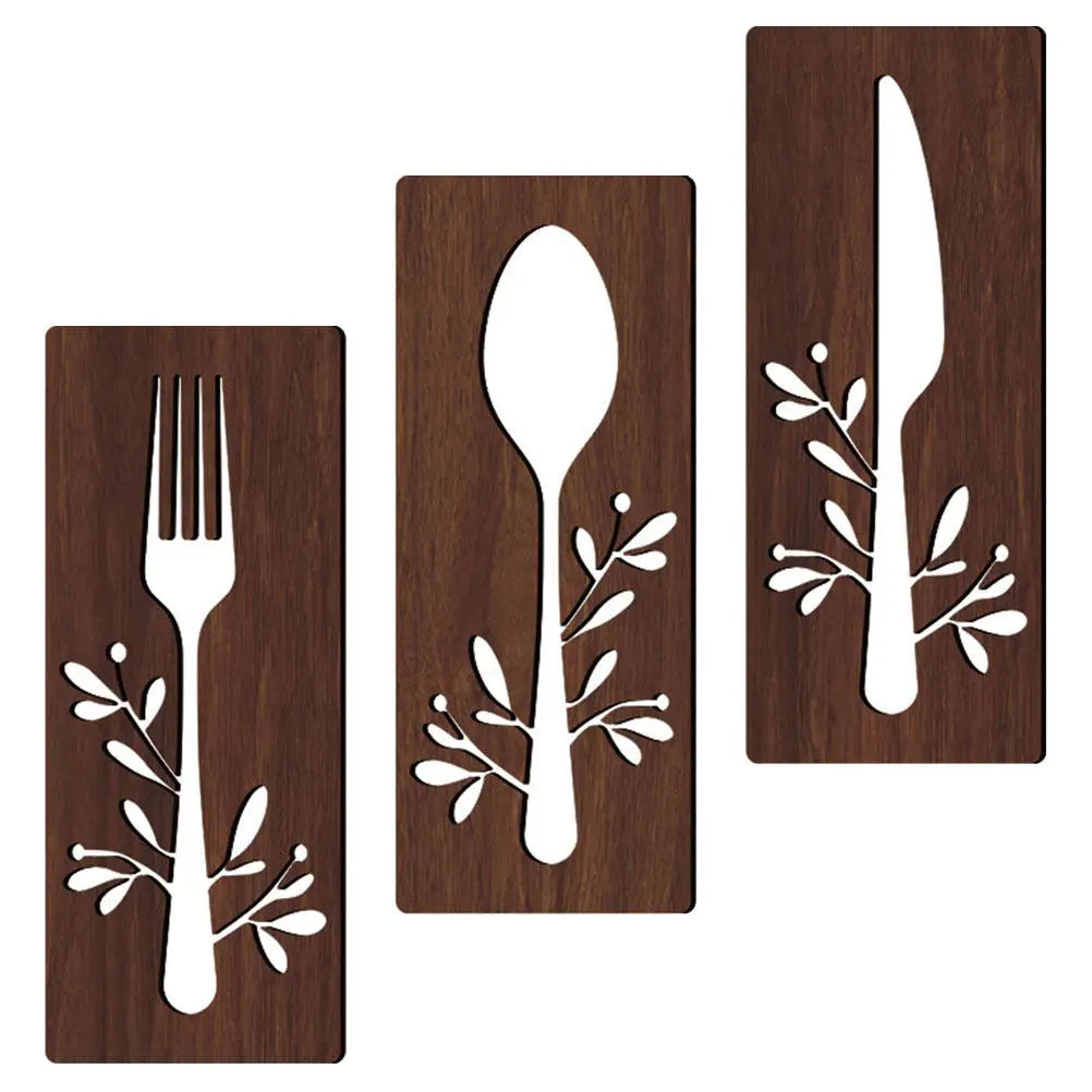 Rustic Kitchen Wall Sign Wooden Fork Spoon Cutter Basswood Decorative