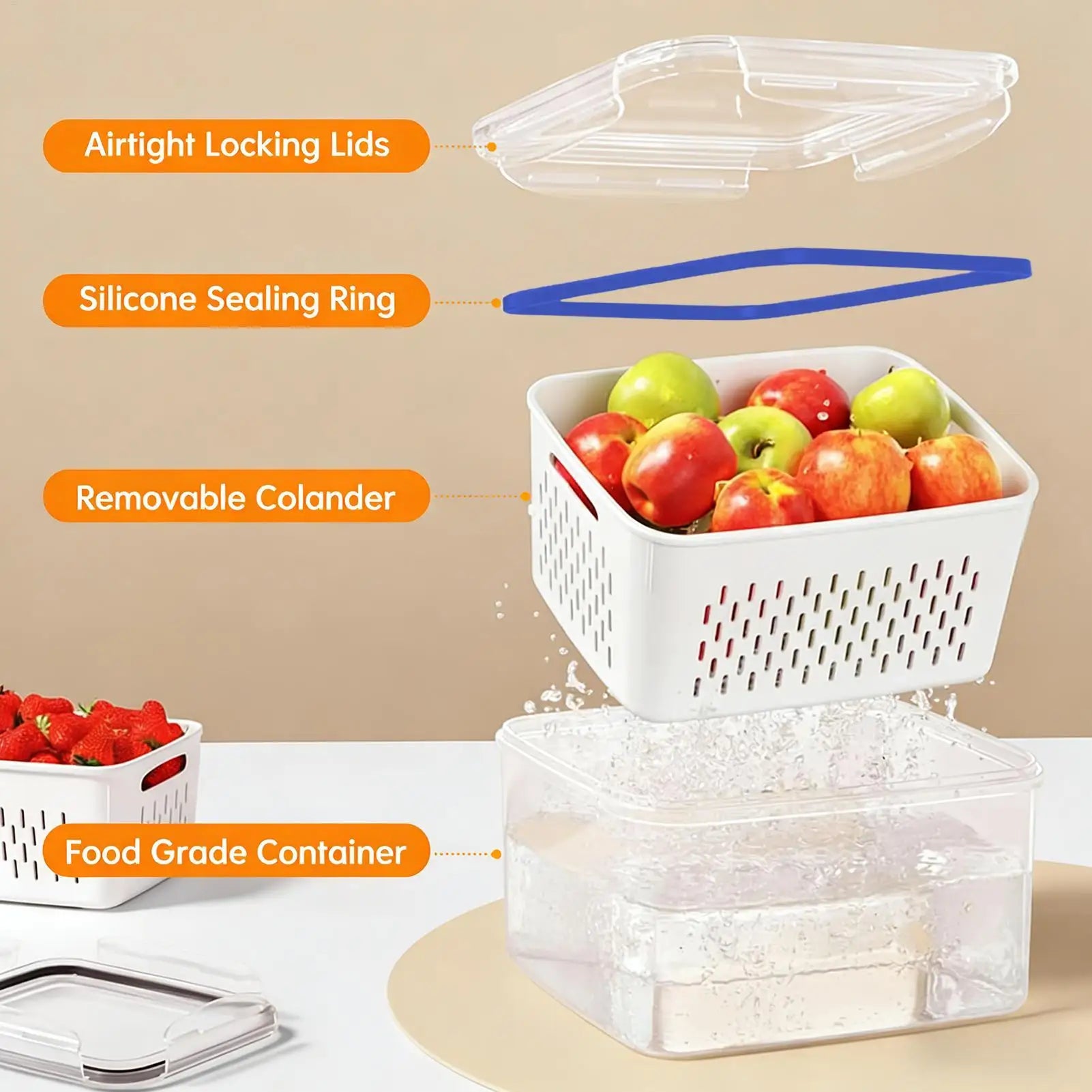 1 Fridge Fruit Storage Containers Leakproof Removable Colander