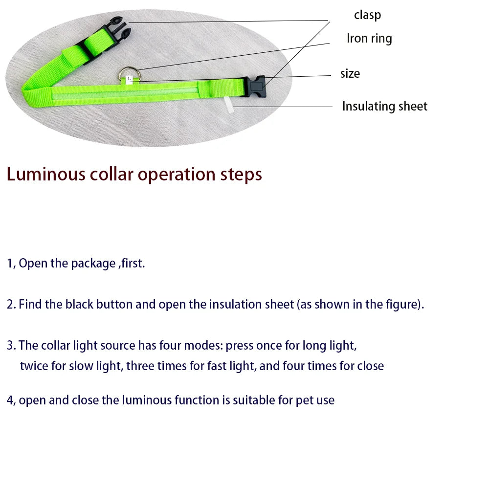 Nylon LED Night Safety Flashing Glow In The Dark Dog Leash Dogs Luminous Fluorescent Pet Dog Collar Zpaxo