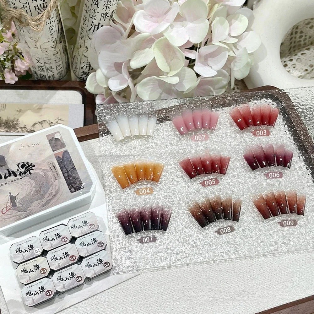 9-Color Chinese Style Gel Nail Glitter & Eye Shadow Palette Gel Nail Glitter Palette Zpaxo 9colors-set15