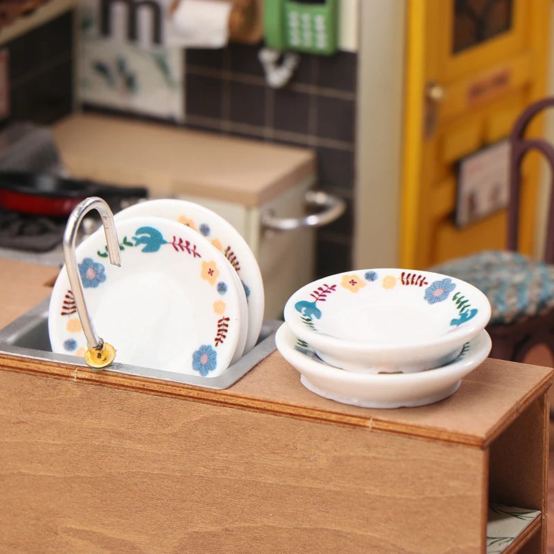 ▶5PCS 1:12 Dollhouse Mini Plates Dishes Model Dollhouse Simulation Kitchen Decoration Dolls House Accessories Pretend Play Toys Zpaxo A2 5pcs