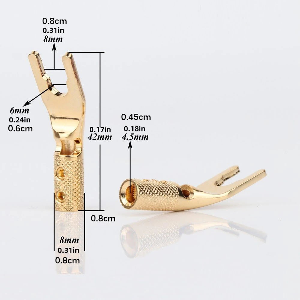 Y Spade Connector Plug Fork Connectors Copper Gold Plated Loudspeaker