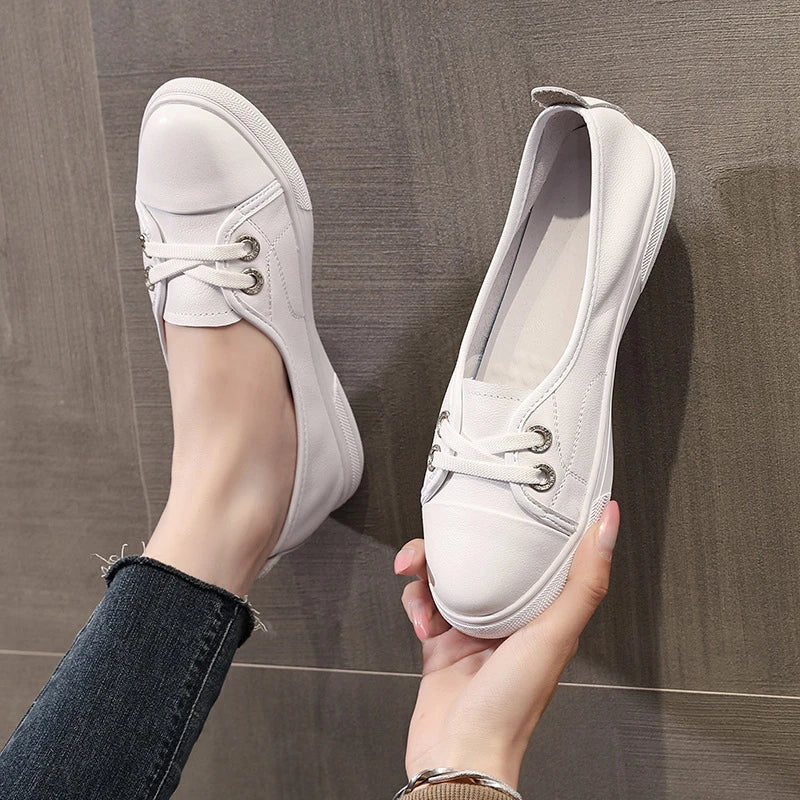 2026 Leather White Sneakers Women Spring Autumn Slip Lazy Elastic Zpaxo