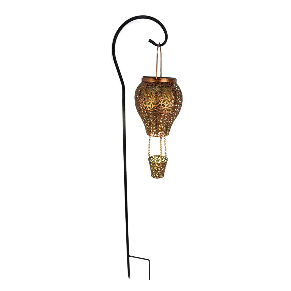 Outdoor Iron Hot Air Balloon Solar Light LED Lawn Lamp Garden Landscape Lantern Christmas Decoration 2025 Zpaxo Copper-With pole