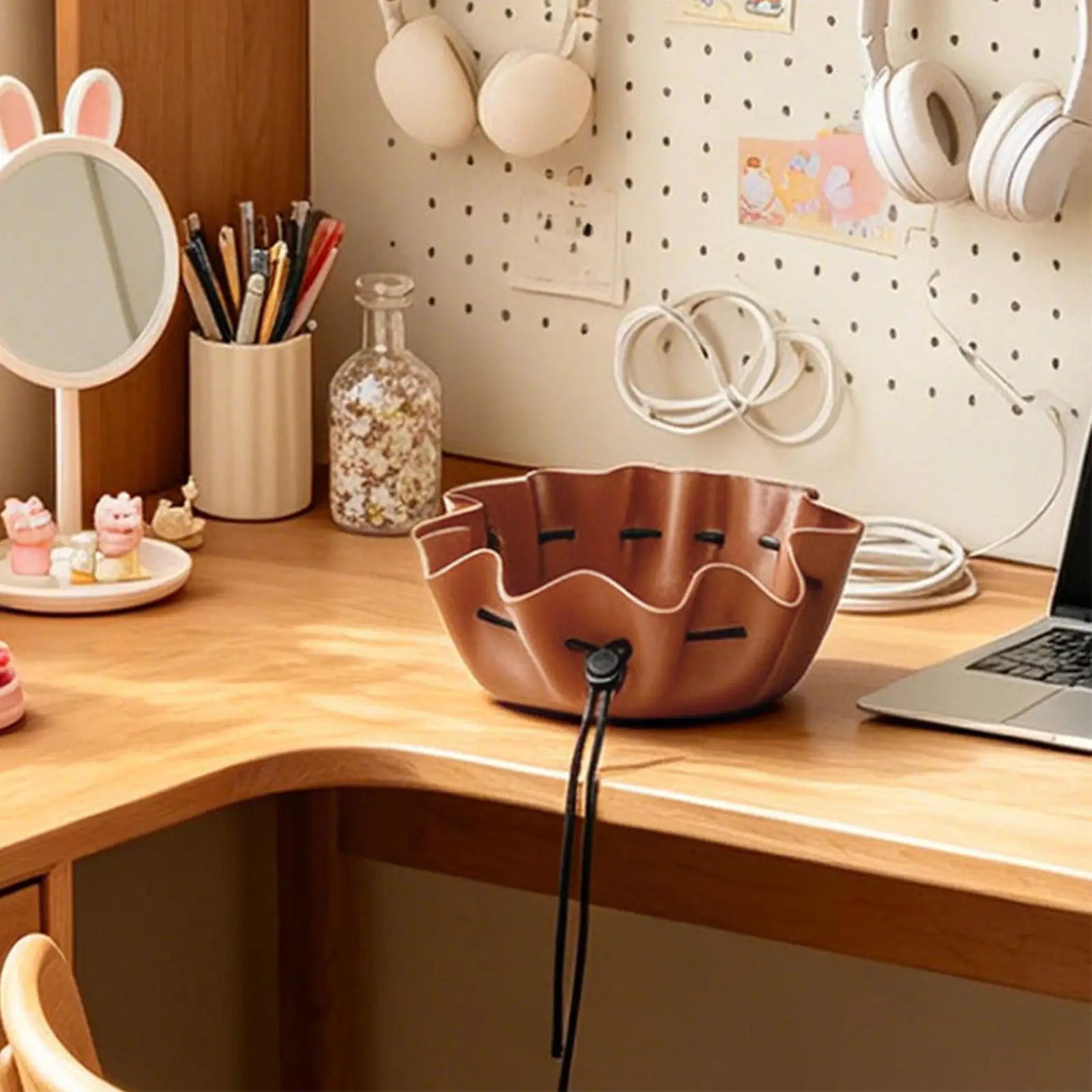 Dice Tray Foldable Game Desk Organizer Drawstring Design Leather