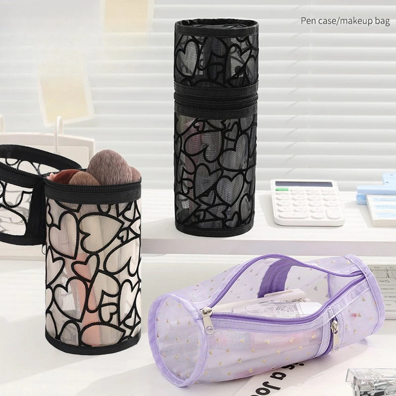 Multi-purpose Mesh Vertical Pencil Case Pencil Pouch Student Stationery Organizer School Supplies Makeup Travel Cosmetic Bag YUZ Zpaxo