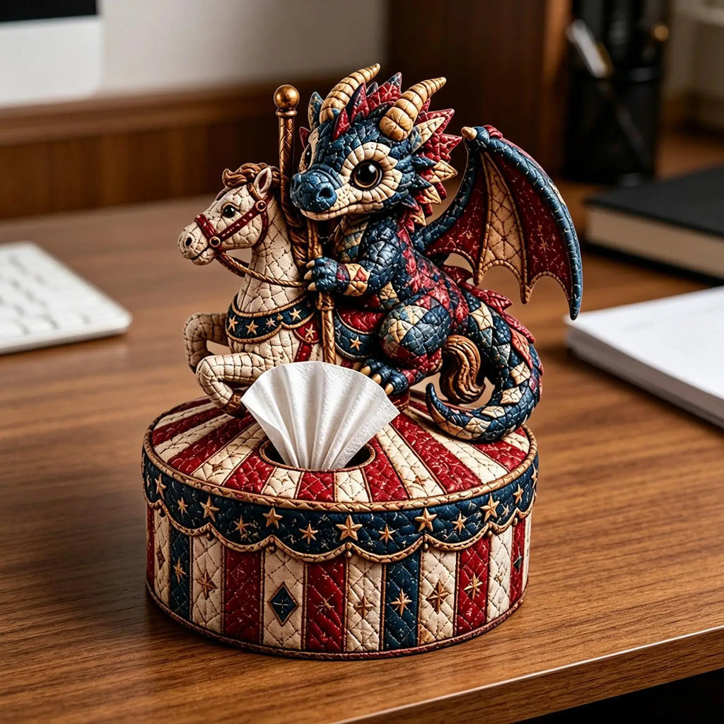 Quilted Dragon Tissue Box Handmade Beaded Fabric Napkin Organizer DIY