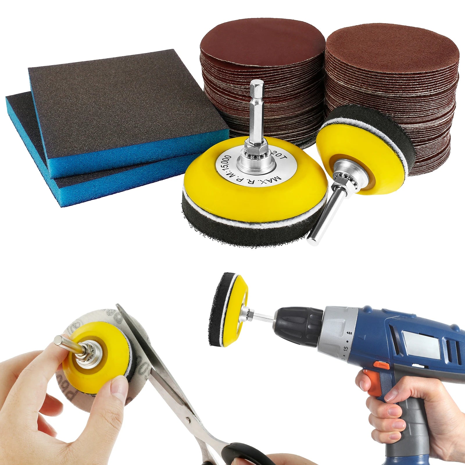 120Pcs 3inch Round Sand Paper Rotary Tool Accessories Sandpaper Discs Set with Durable Sanding Pad Sand Paper For 80-3000 Grits Zpaxo
