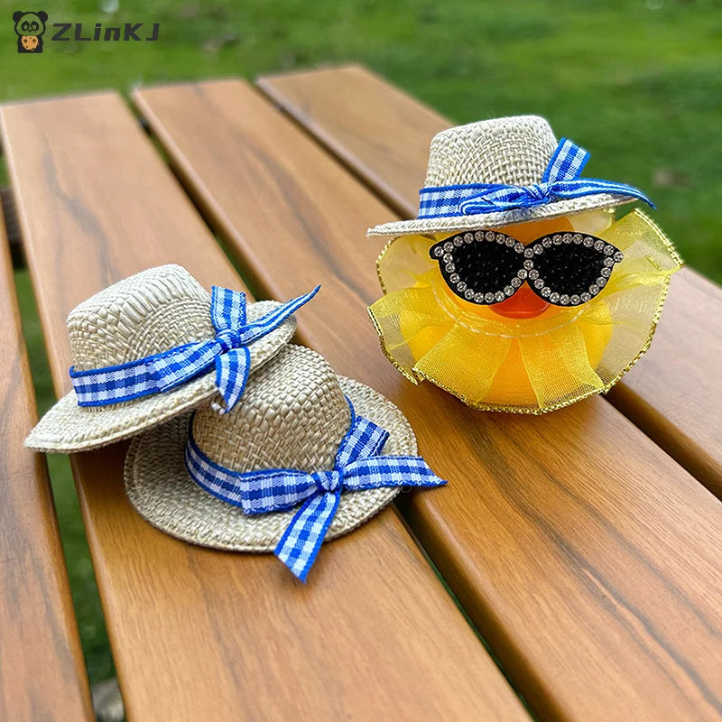 ▶2Pcs Miniature Handmade Style Straw Hat Mini Sun Cap Ribbon With Bow for Doll Decor Accessories Doll House Photo Props Zpaxo